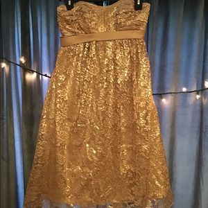 Alfred Angelo Gold Lace Strapless Dress